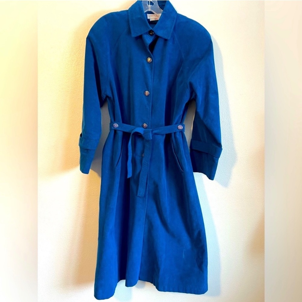 Count Romi Ultrasuede Vintage 80s Cobalt Blue Long Sleeve Trench‎ Coat Size 8 - Picture 3 of 14